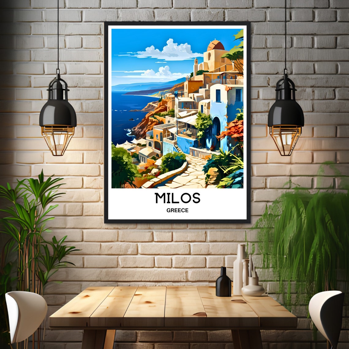 Milos Greece Cliffside Village Whitewashed Houses Travel Art Poster - Image 3