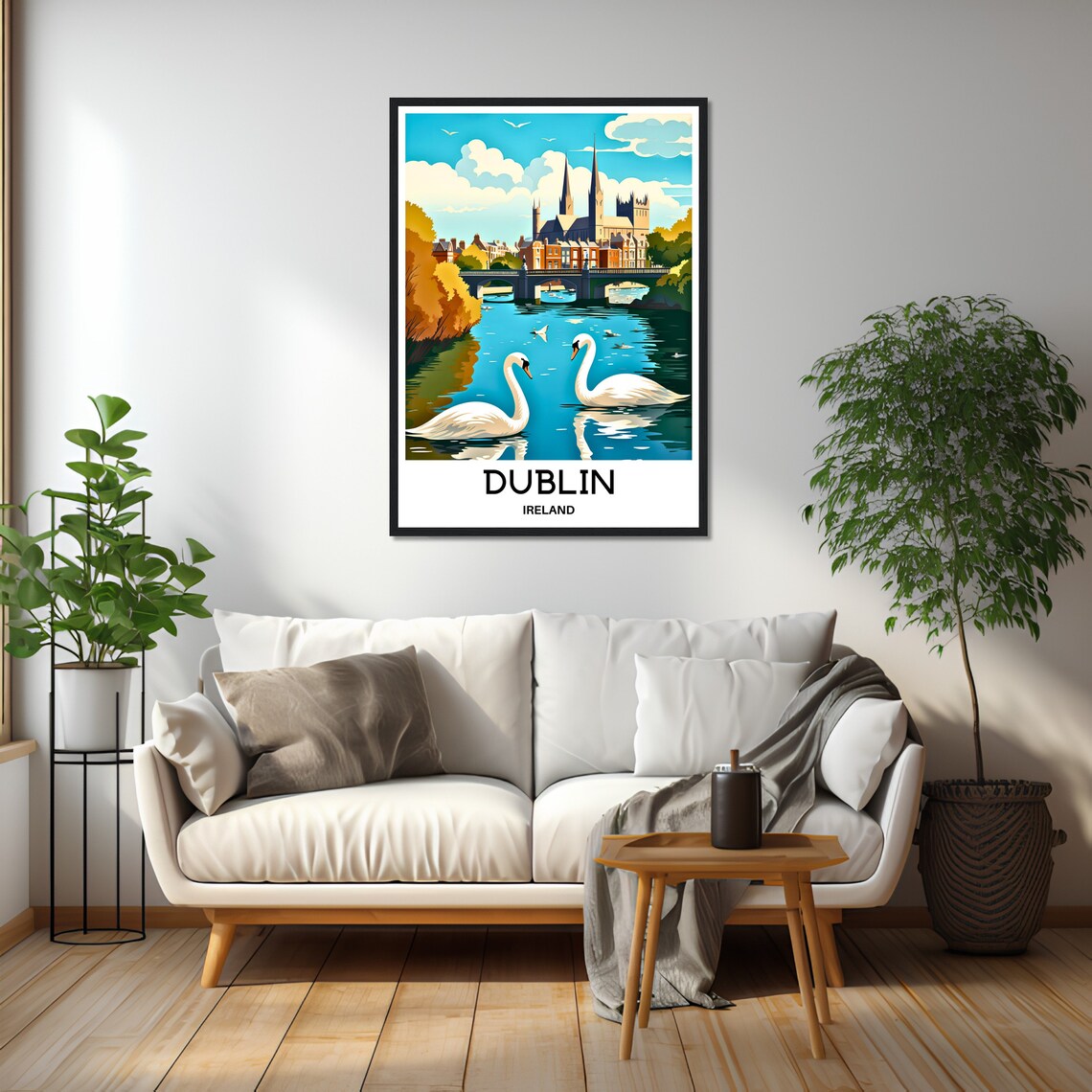 Dublin Ireland River Swans Cathedral View Vintage Travel Poster - Image 2