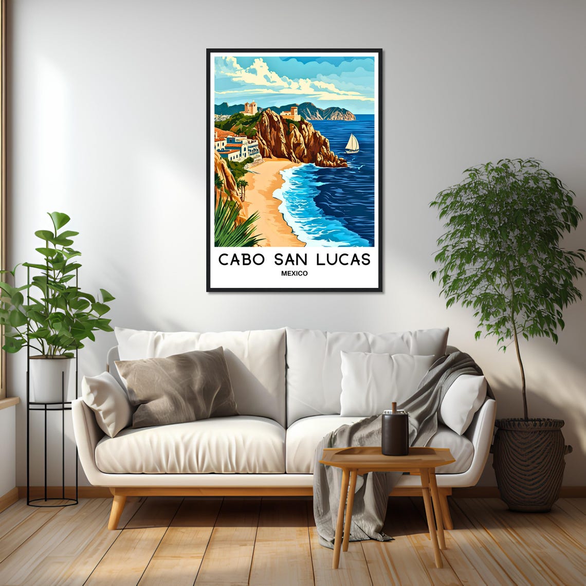 Cabo San Lucas Mexico Cliffside Beach Sailboat Travel Poster - Image 2