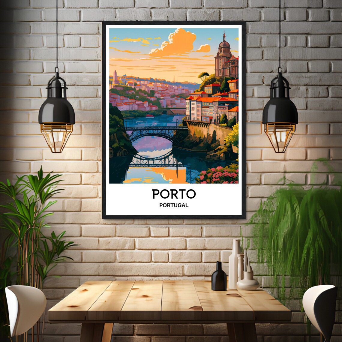 Porto Portugal Dom Luis I Bridge River Sunset Cityscape Travel Poster - Image 3