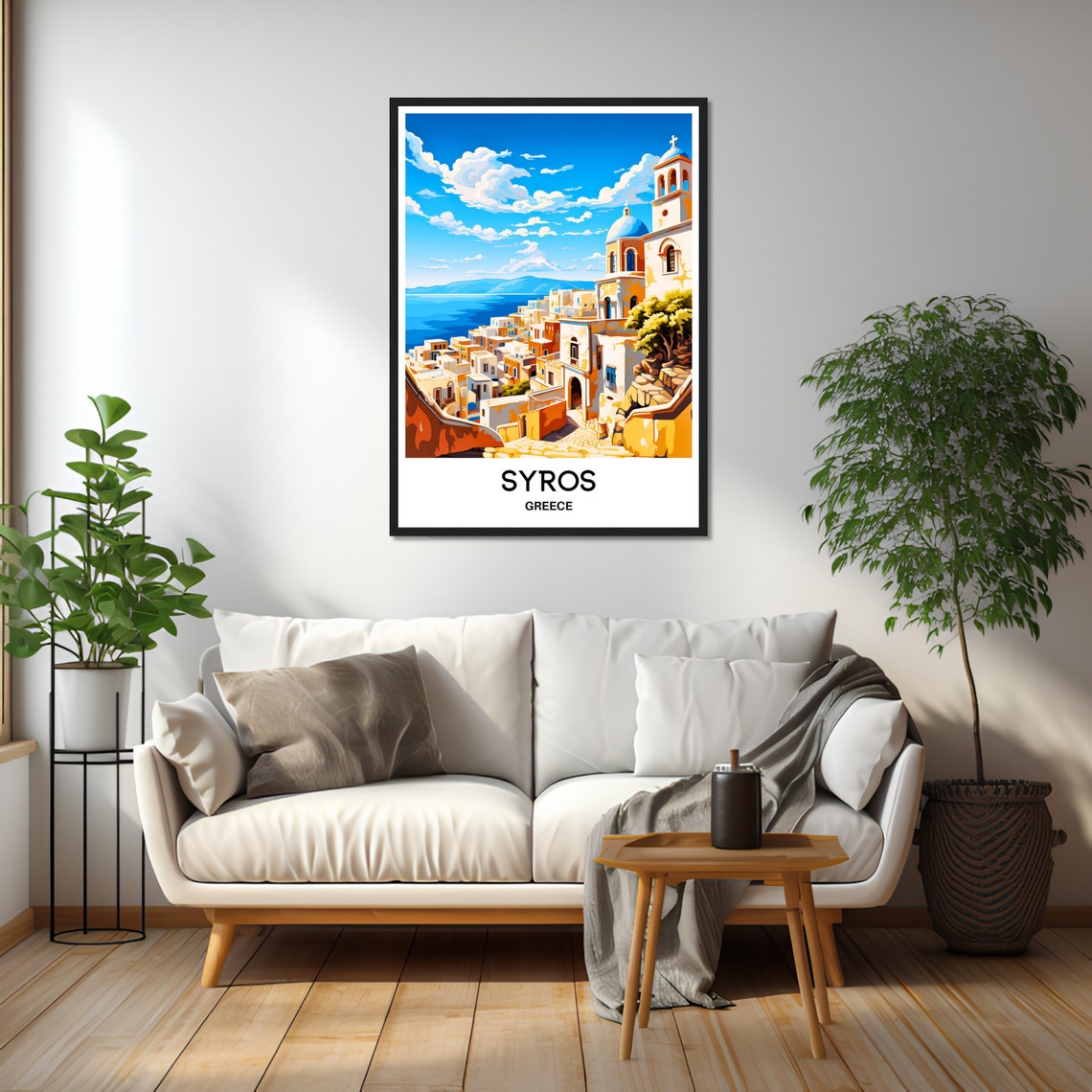 Syros Greece Whitewashed Hillside Town Above the Blue Sea Poster - Image 2
