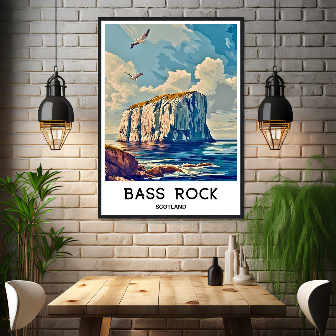 Bass Rock Travel Print Bass Rock Poster Scottish Art Print Scotland Lover Gift Wall Hanging Bass Rock Island Illustration Home Office Decor - Image 3
