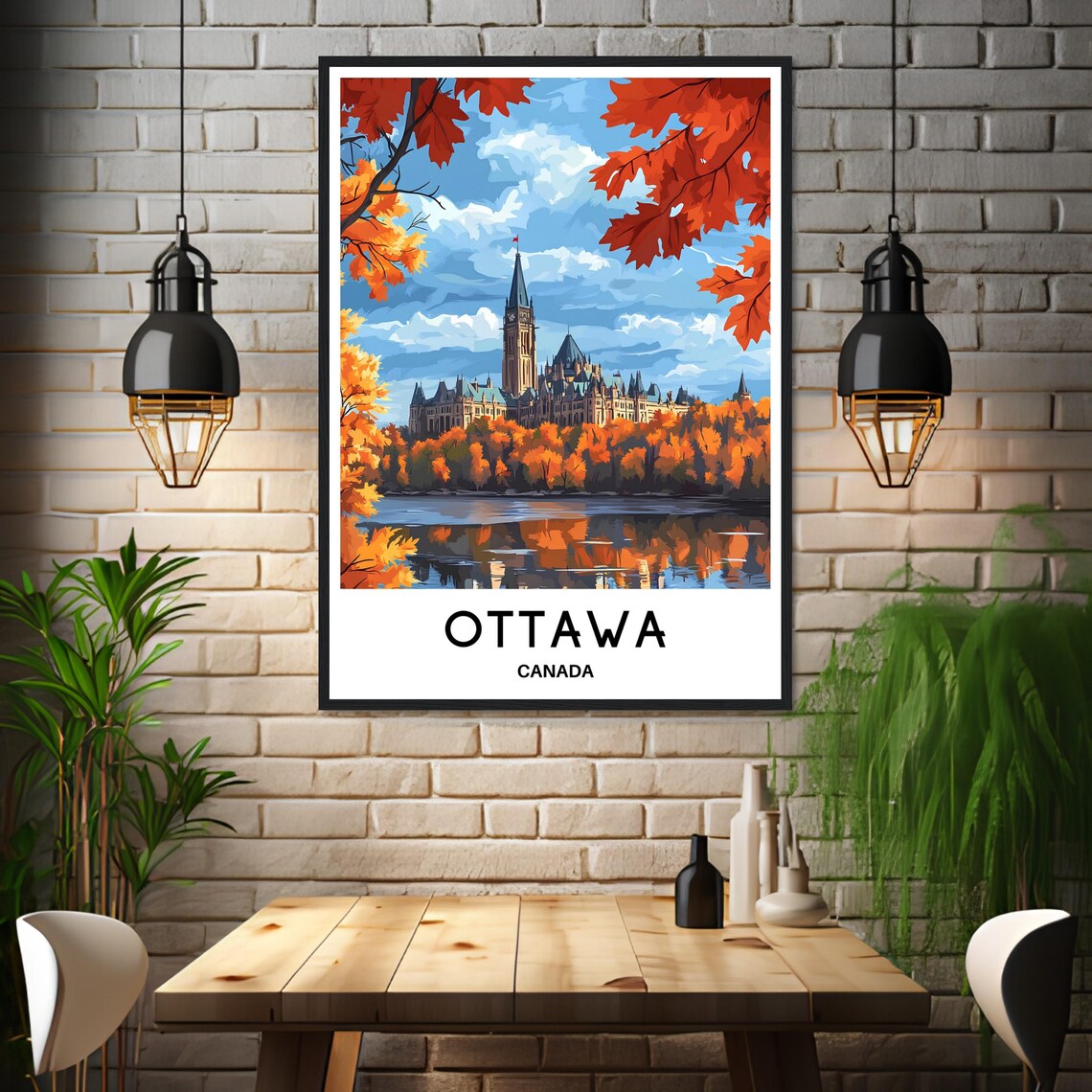 Ottawa Canada Parliament Hill Autumn Vintage Travel City Art Poster - Image 3