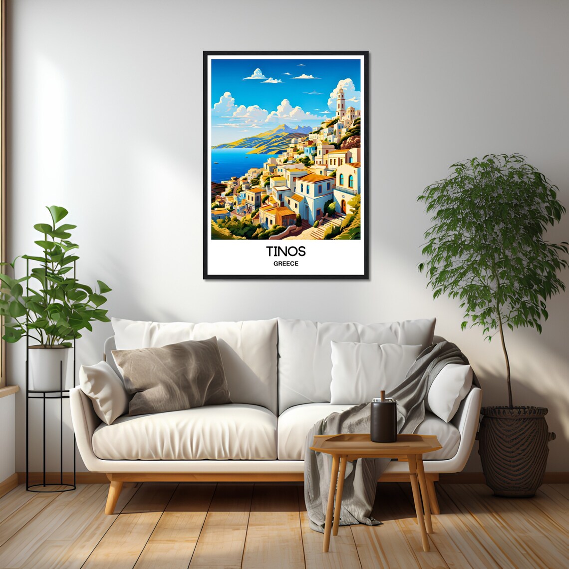 Tinos Greece Whitewashed Hillside Village Blue Sea Travel Poster - Image 2