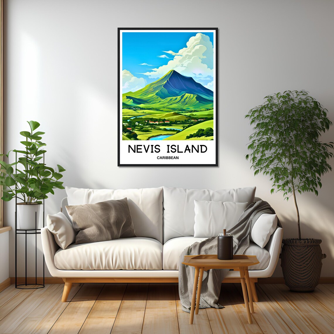 Nevis Island Caribbean Mountain Peak Lush Green Vintage Travel Art Poster - Image 2