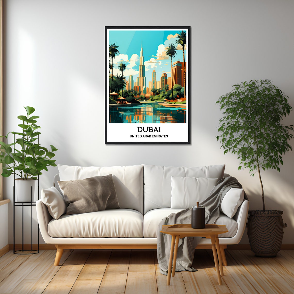 Dubai United Arab Emirates Skyline With Palms Reflecting Travel Poster - Image 2