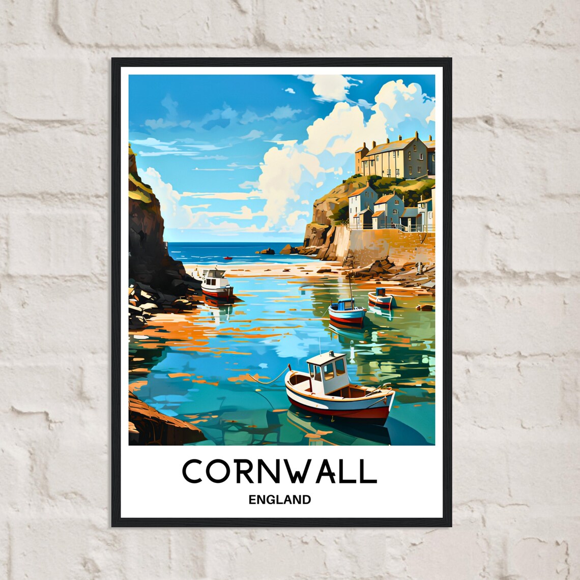 Cornwall England Fishing Boats Harbor Cove Seaside Travel Poster - Image 2