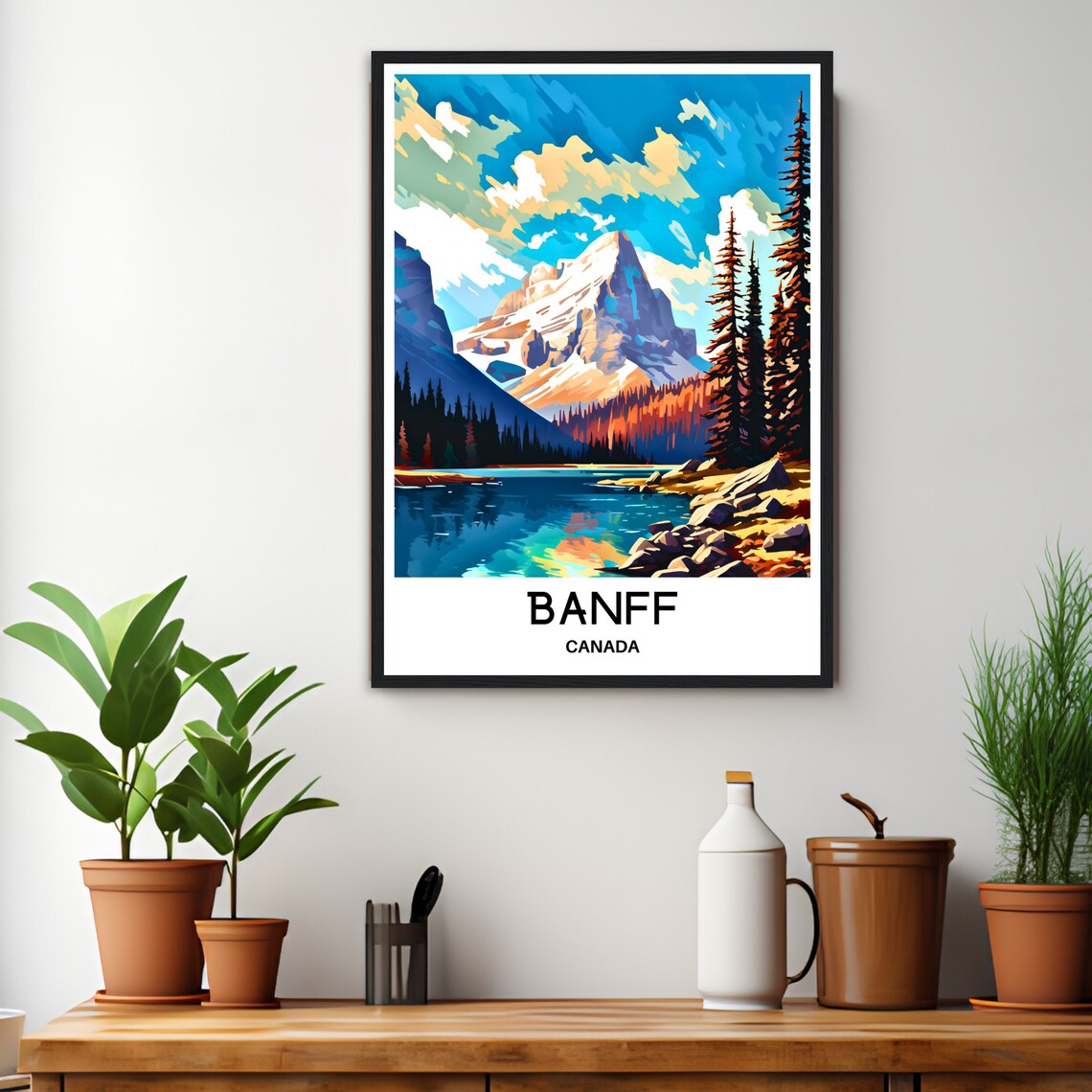 Banff Canada Snow Peak Alpine Lake National Park Rockies Travel Poster - Image 3