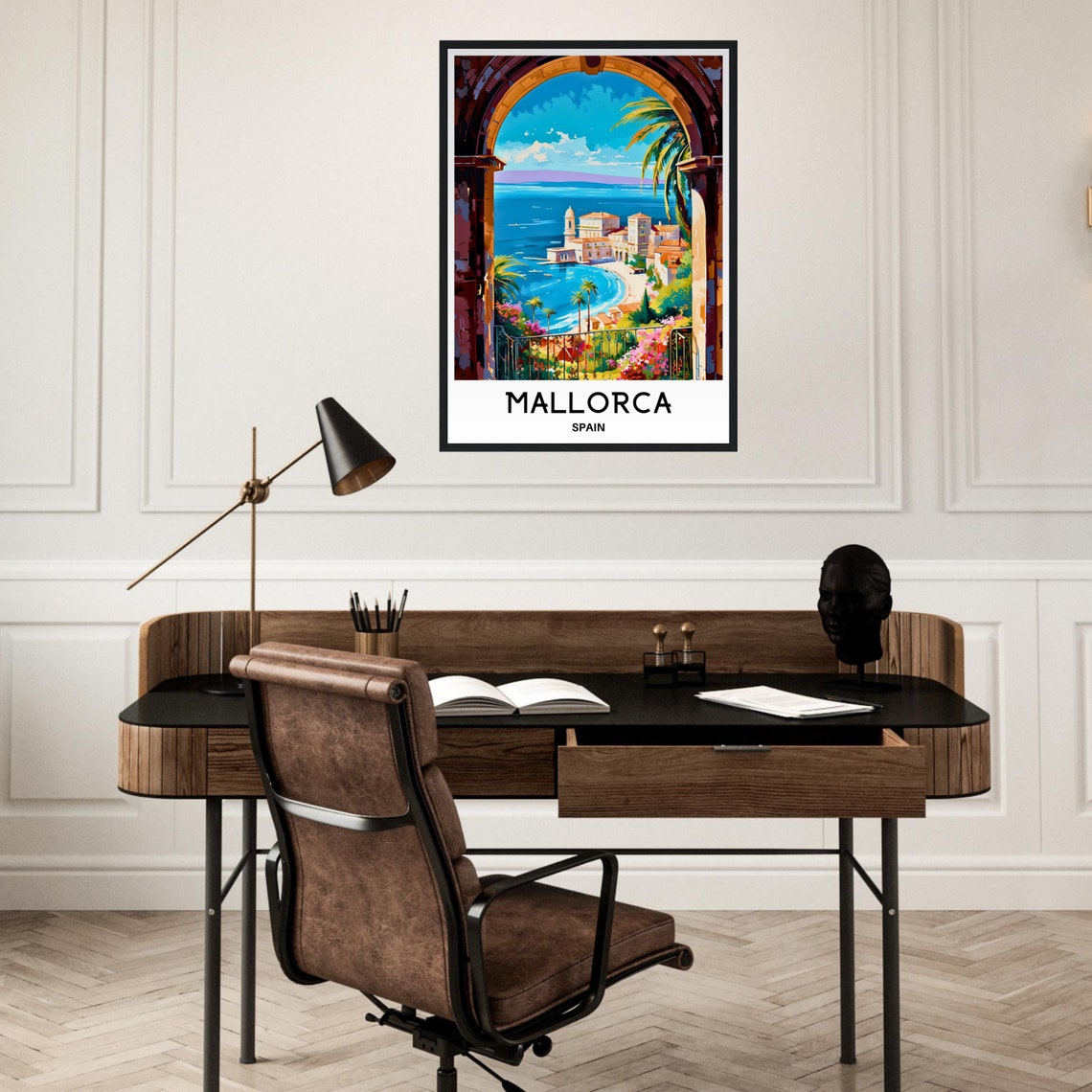 Mallorca Spain Stone Arch Coastal Villa Bay View Vintage Travel Poster - Image 2