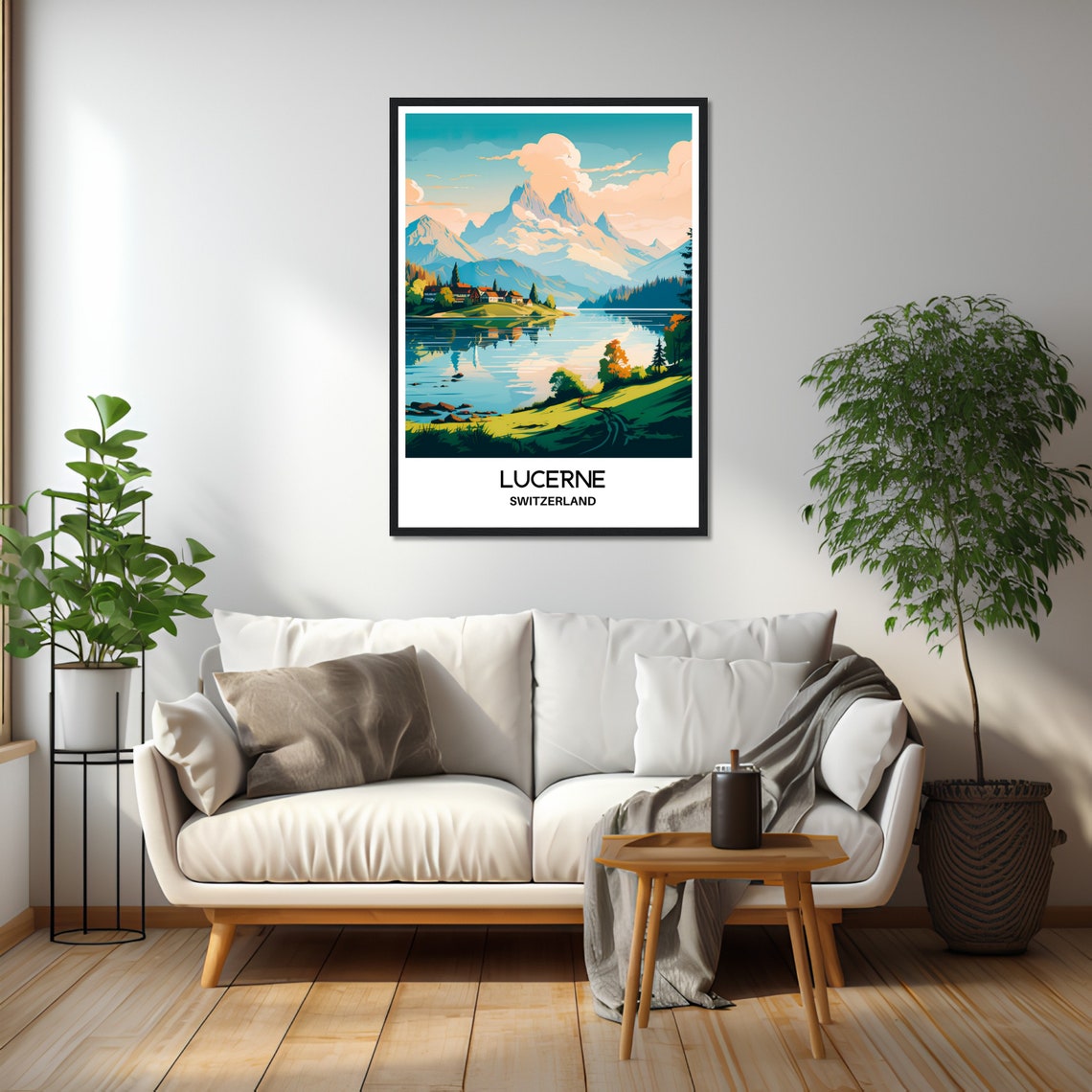 Lucerne Switzerland Lake Village Alpine Mountains Travel Poster - Image 2