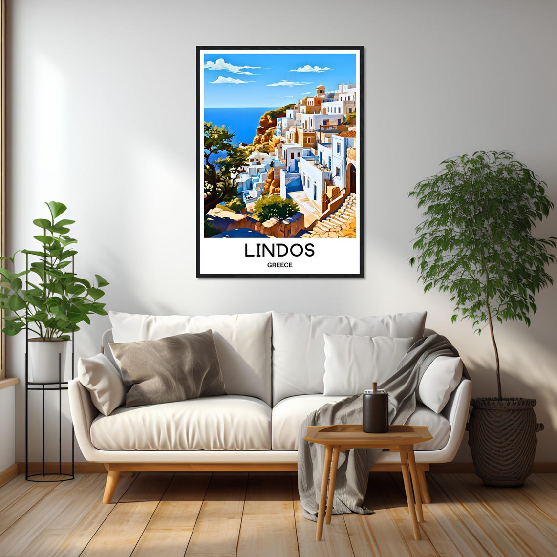 Lindos Greece Whitewashed Cliffside Village Over Blue Aegean Poster - Image 2
