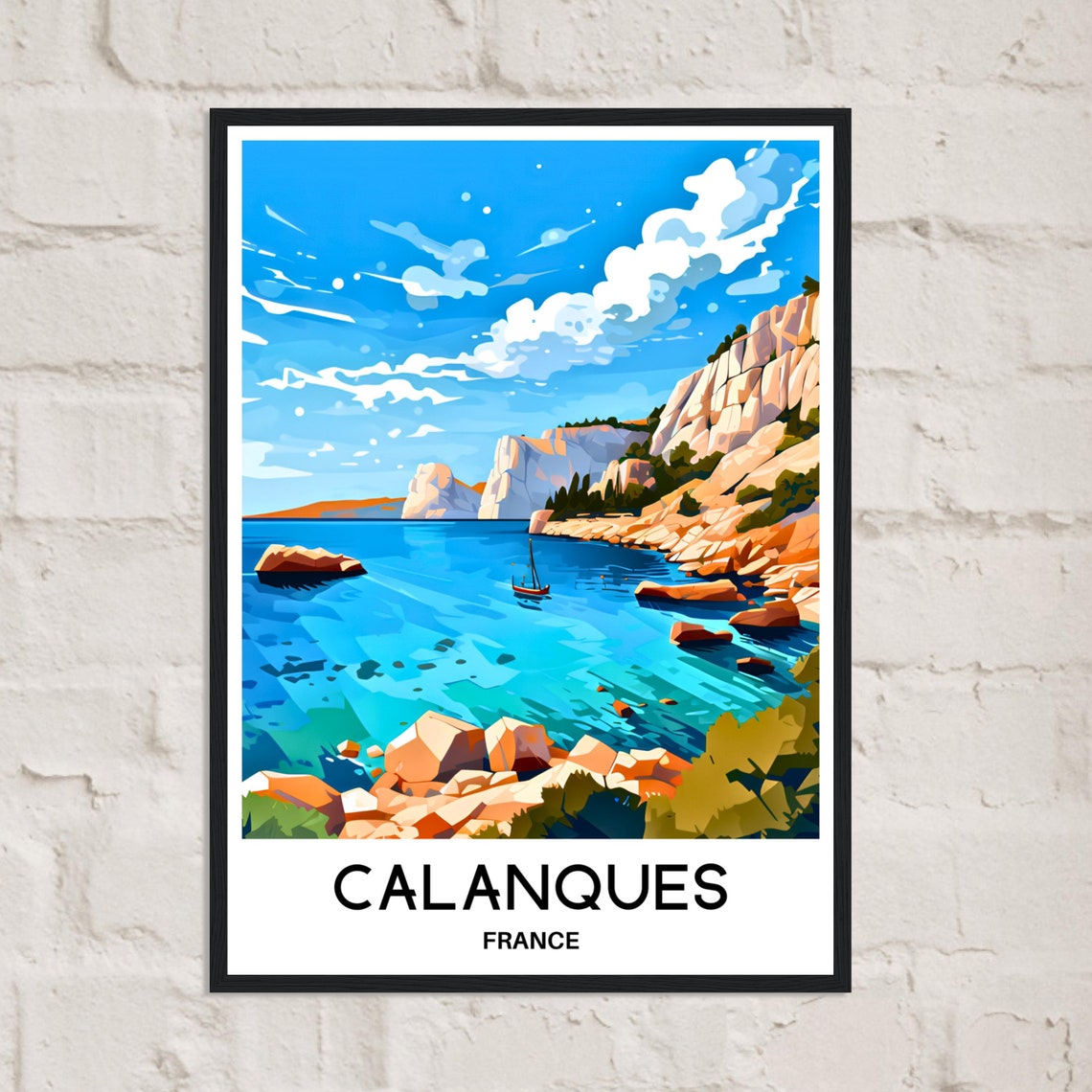 Calanques France Turquoise Cove Cliffs Sailboat Coast Travel Poster - Image 2