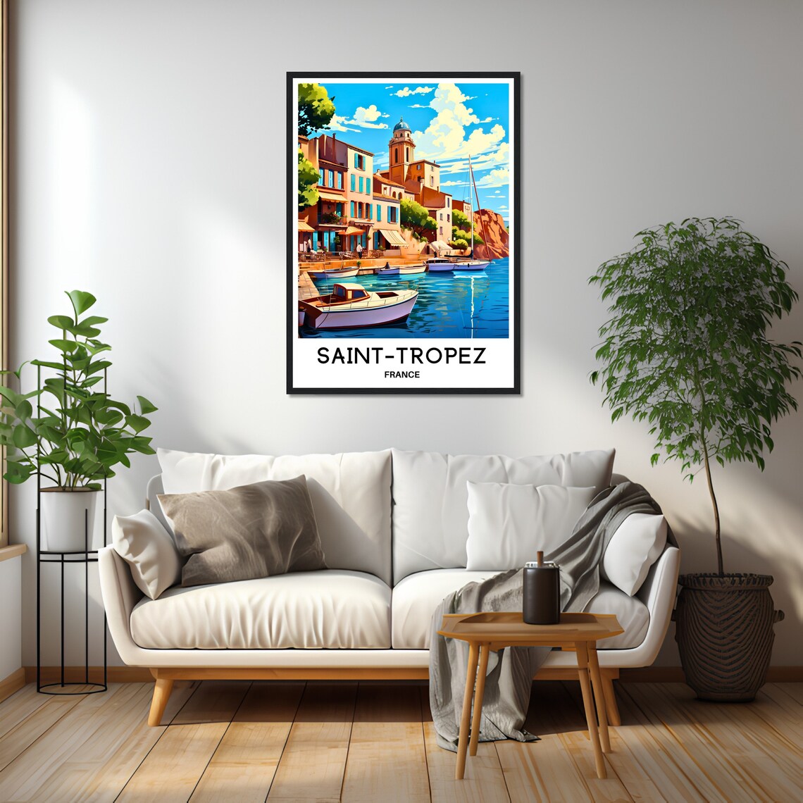 Saint-Tropez Harbor Boats Bell Tower French Riviera Travel Poster - Image 2