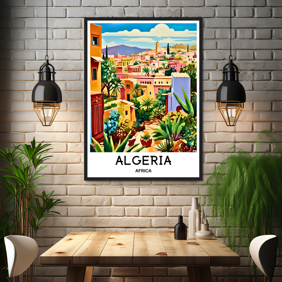 Algeria Colorful Hillside Old Town with Minaret Africa Poster - Image 3