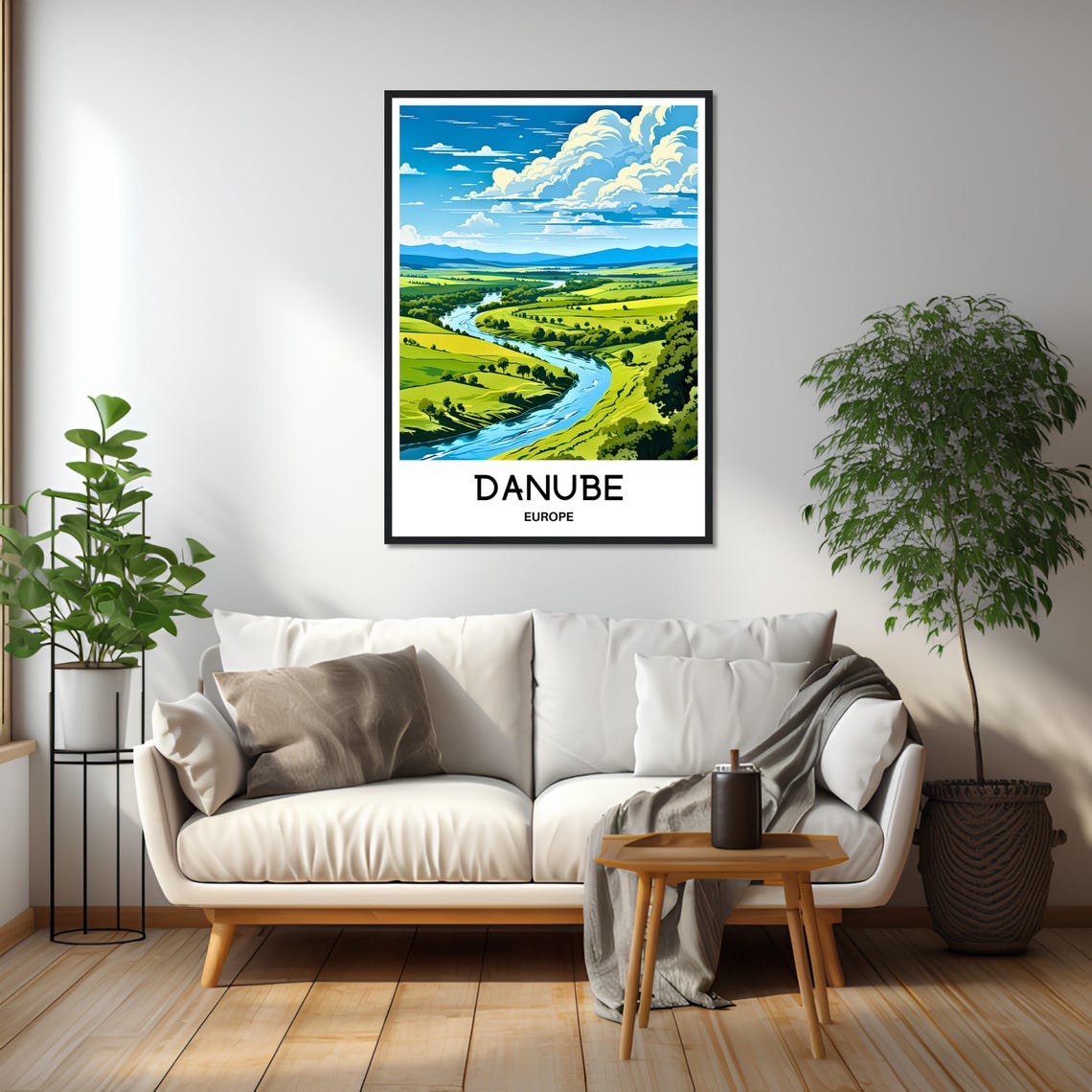Danube River Rolling Green Valley Distant Mountains Europe Poster - Image 2
