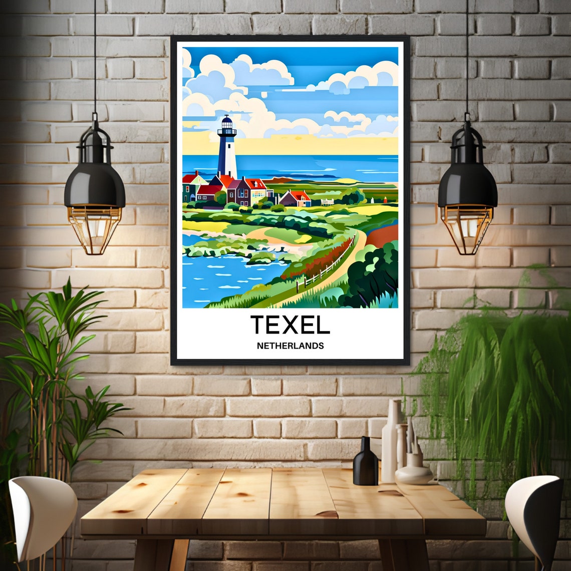 Texel Netherlands Lighthouse Coastal Village Dunes View Poster - Image 3
