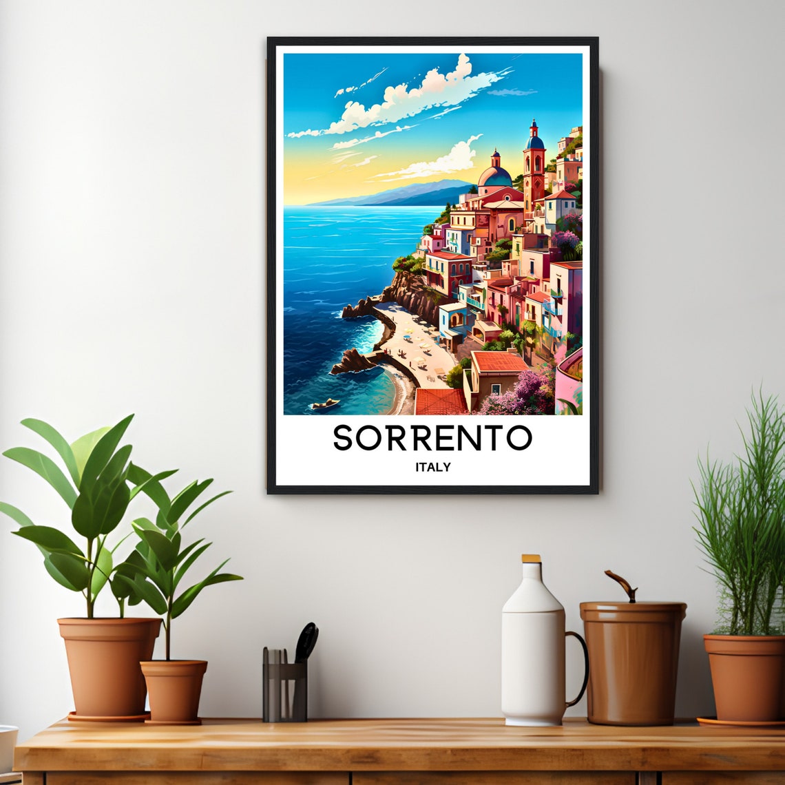 Sorrento Italy Cliffside Cove Pastel Houses Sunset Travel Poster - Image 3