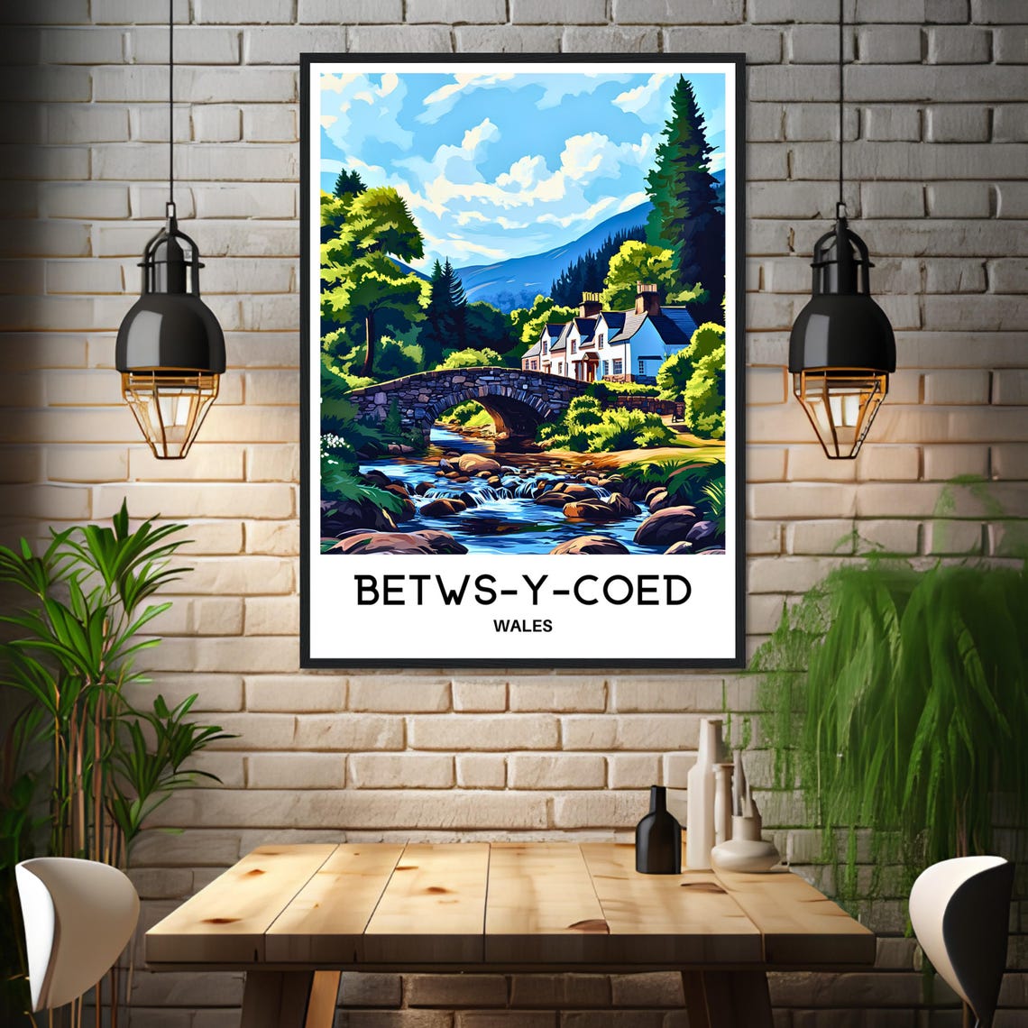 Betws Y Coed Wales Stone Bridge River Travel Illustration Poster - Image 3