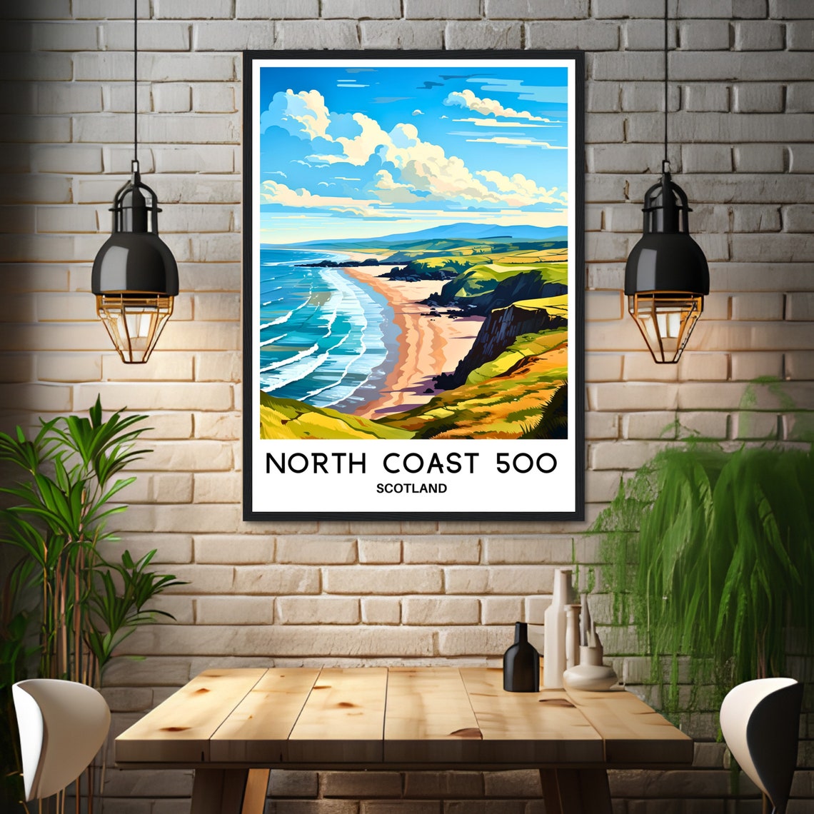 North Coast 500 Scotland Golden Beach Cliffs Travel Route Poster - Image 3