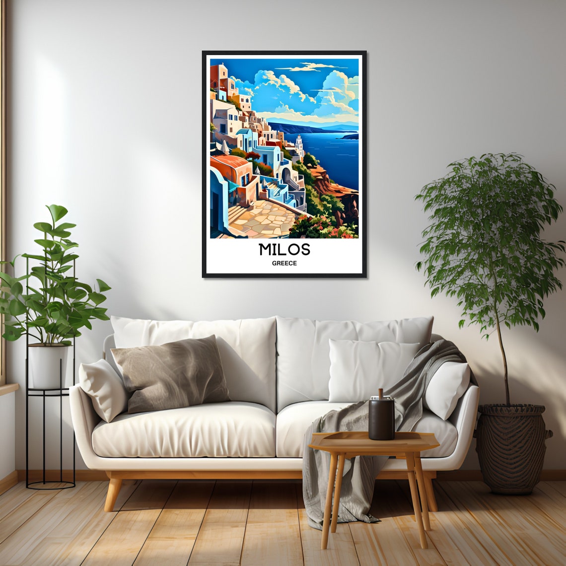 Milos Island Whitewashed Cliffside Town Greece Travel Poster - Image 2