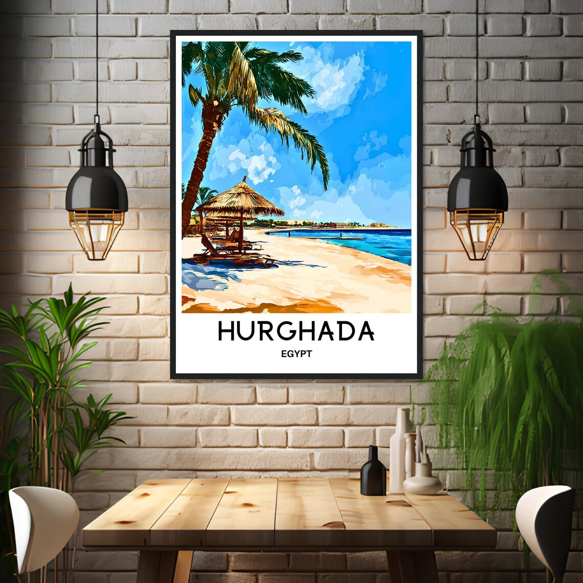 Hurghada Egypt Red Sea Beach Palm Umbrella Resort Travel Poster - Image 3