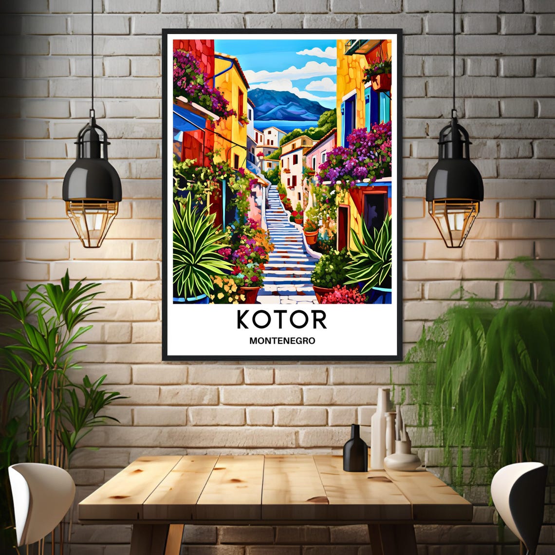 Kotor Montenegro Flower Lined Old Stairway to the Adriatic Poster - Image 3