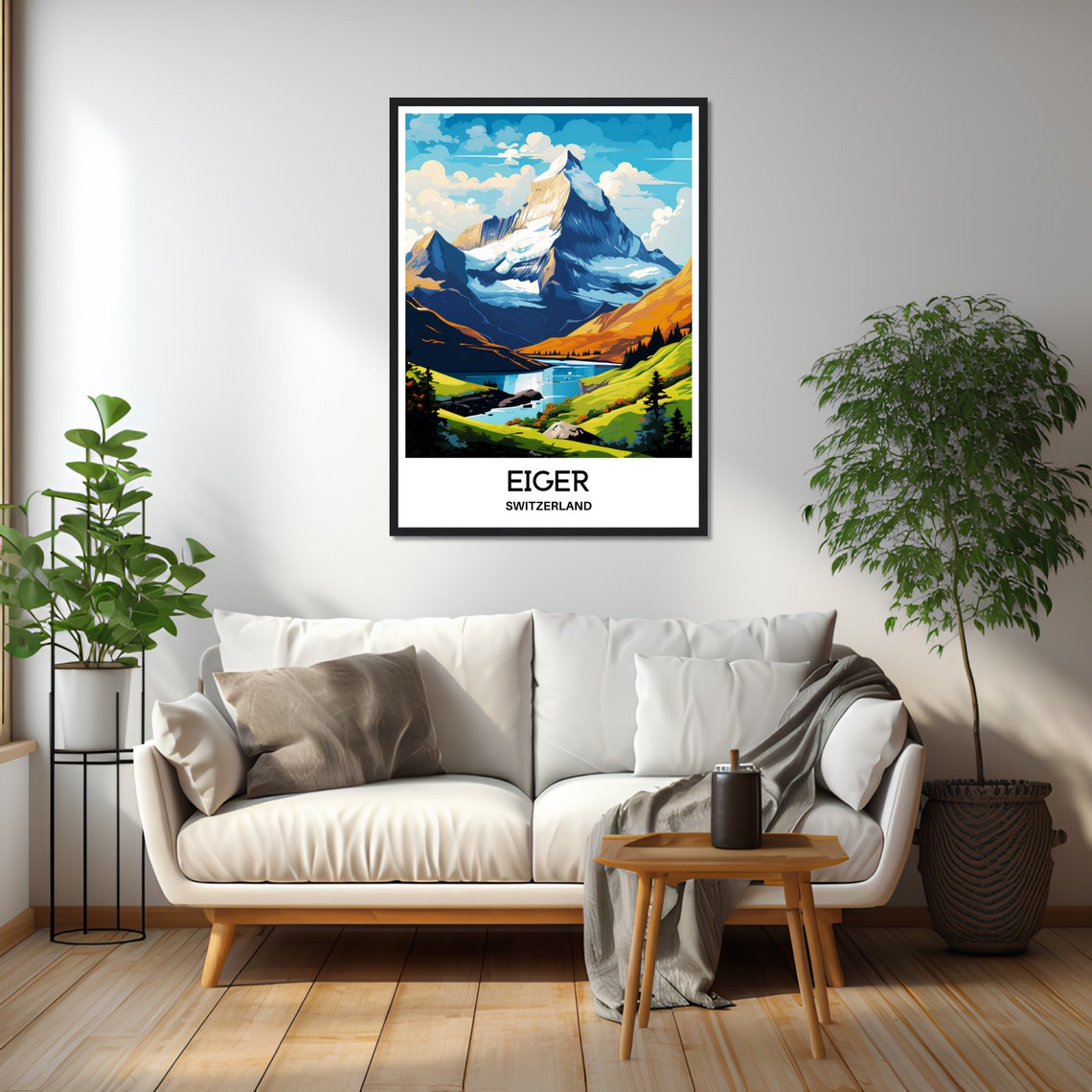 Eiger Switzerland Majestic Snowy Alpine Peak Blue Lake Poster - Image 2