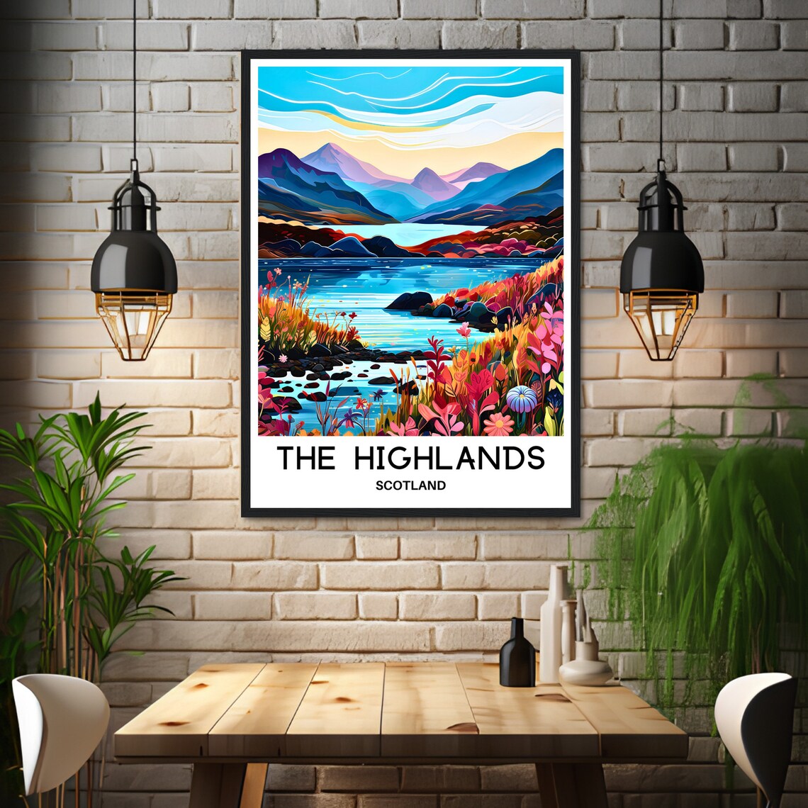 Scottish Highlands Lake Wildflowers Mountain Travel Art Poster - Image 3