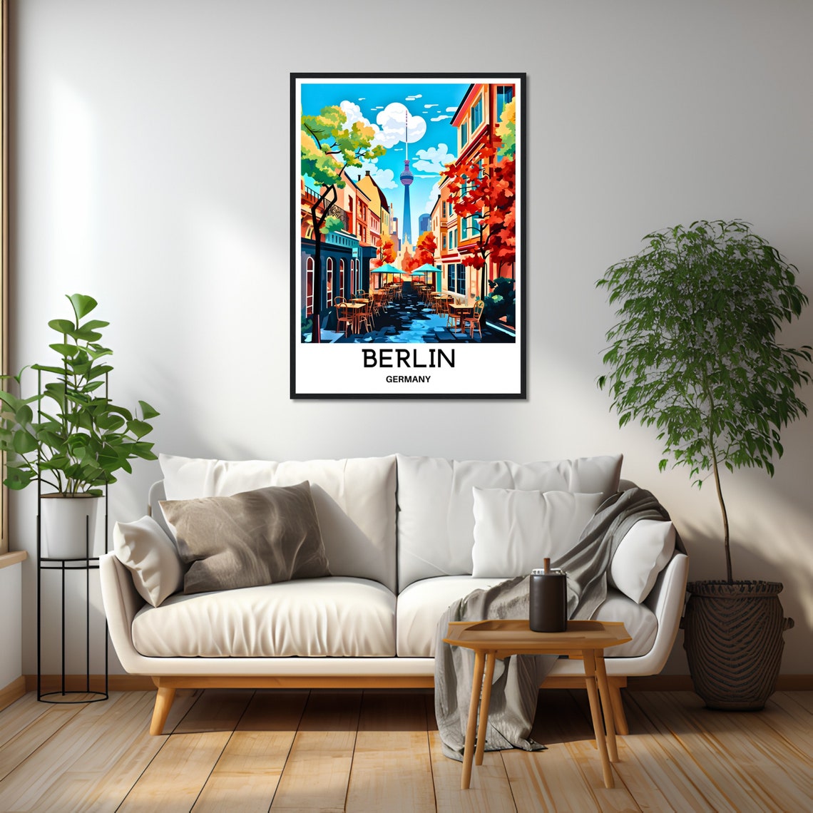 Berlin Germany Street Cafes With Fernsehturm Tower Travel Poster - Image 2