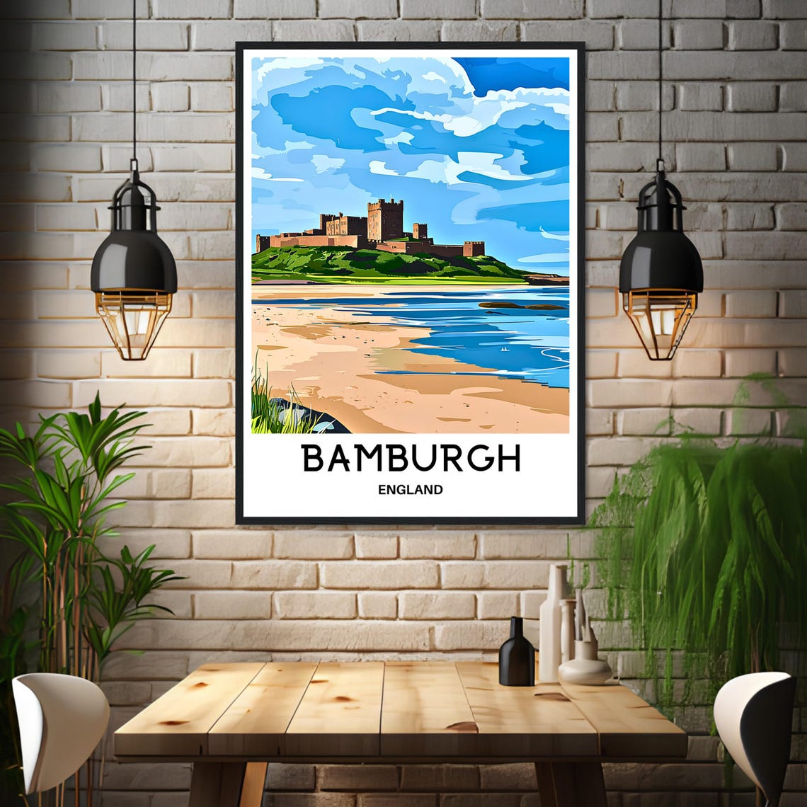 Bamburgh England Castle On The Beach Retro Coastline Travel Poster - Image 3