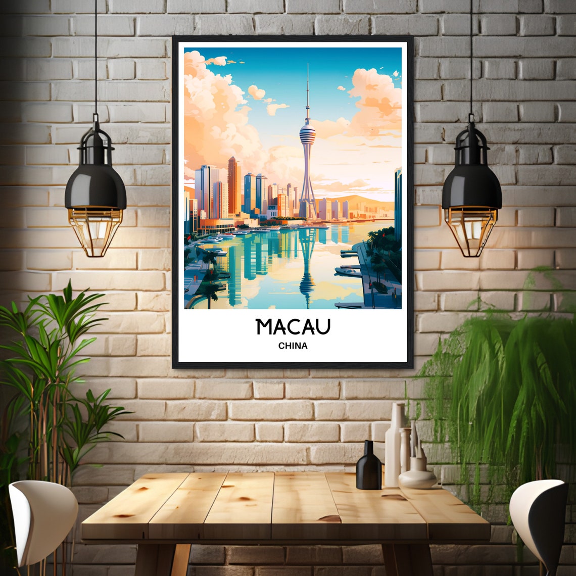 Macau China Tower Skyline Waterfront Reflection Travel Poster - Image 3