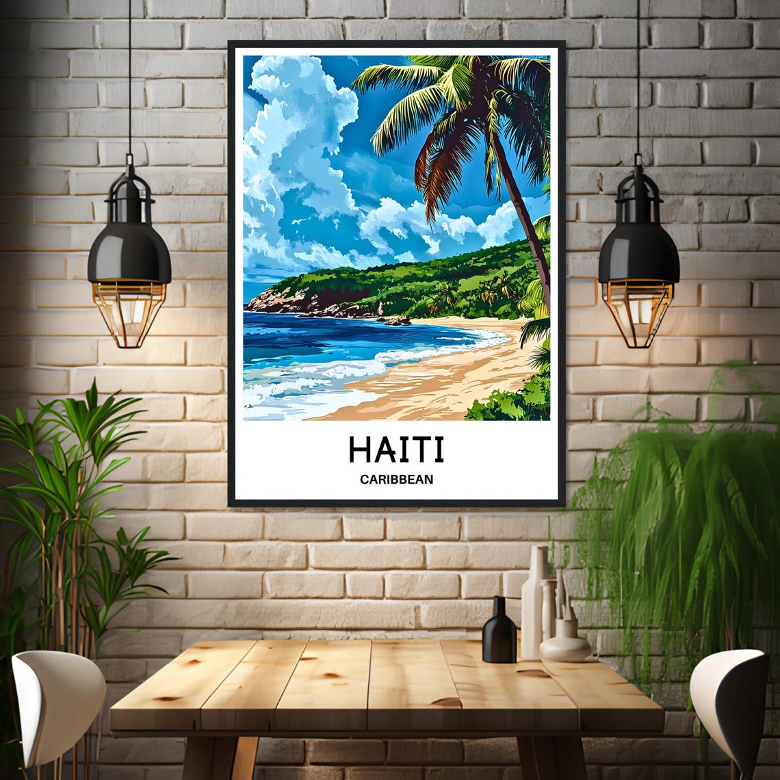 Haiti Caribbean Tropical Beach Palm Tree Coast Travel Poster - Image 3
