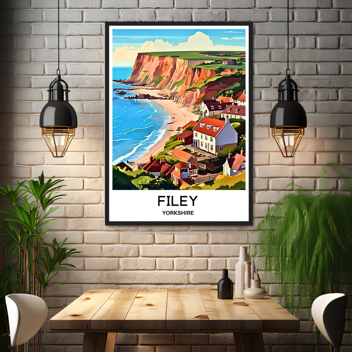 Filey Yorkshire Red Cliffs Seaside Coastal Town Travel Poster - Image 3
