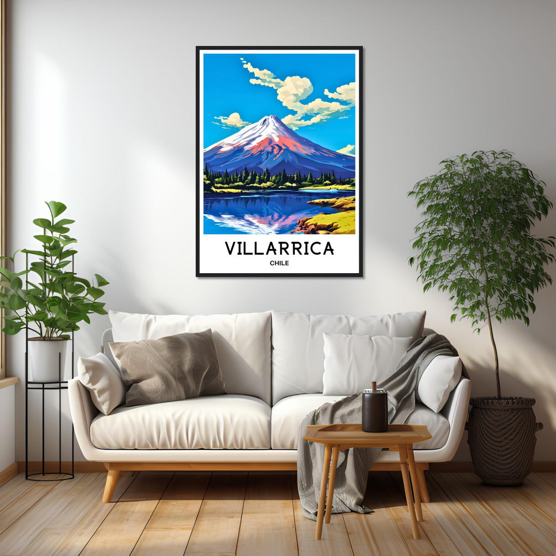 Villarrica Chile Snowcapped Volcano Lakeside View Travel Poster - Image 2