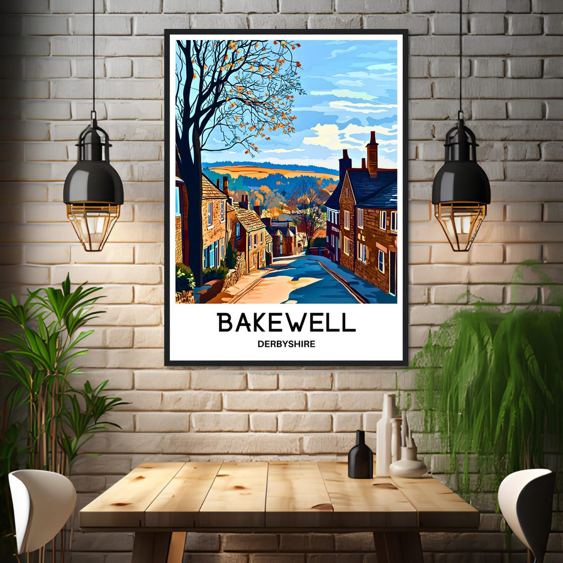 Autumn Bakewell Derbyshire Village Street Golden Trees Poster - Image 3
