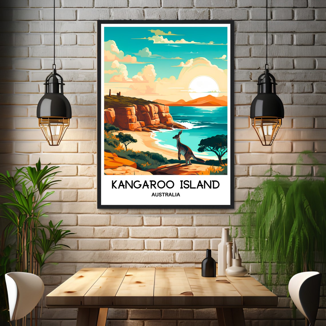 Kangaroo Island Australia Sunset with Kangaroo on Cliffs Poster - Image 3