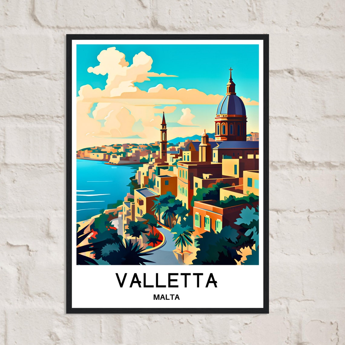 Valletta Malta Golden Old Town Cathedral Sea View Travel Art Poster - Image 3