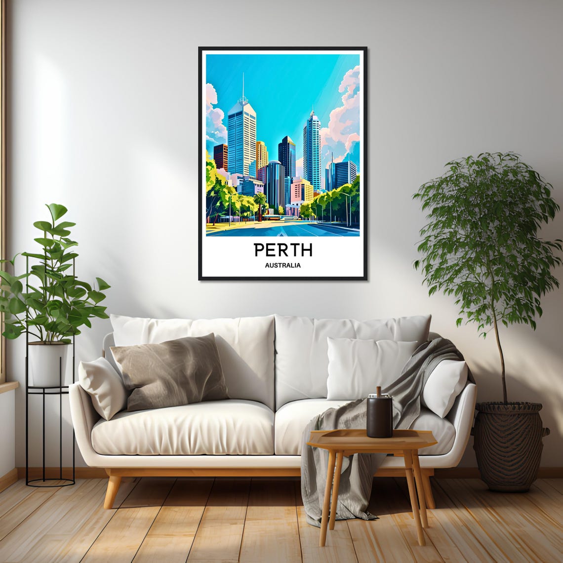 Perth Australia Skyline City Street in Bold Colors Art Poster - Image 2