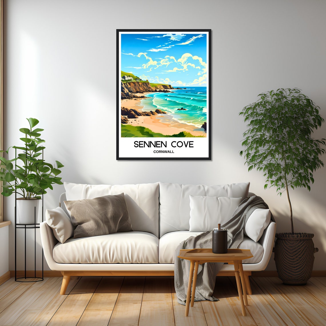 Sennen Cove Cornwall Golden Sandy Beach Turquoise Waves Surf Poster - Image 2