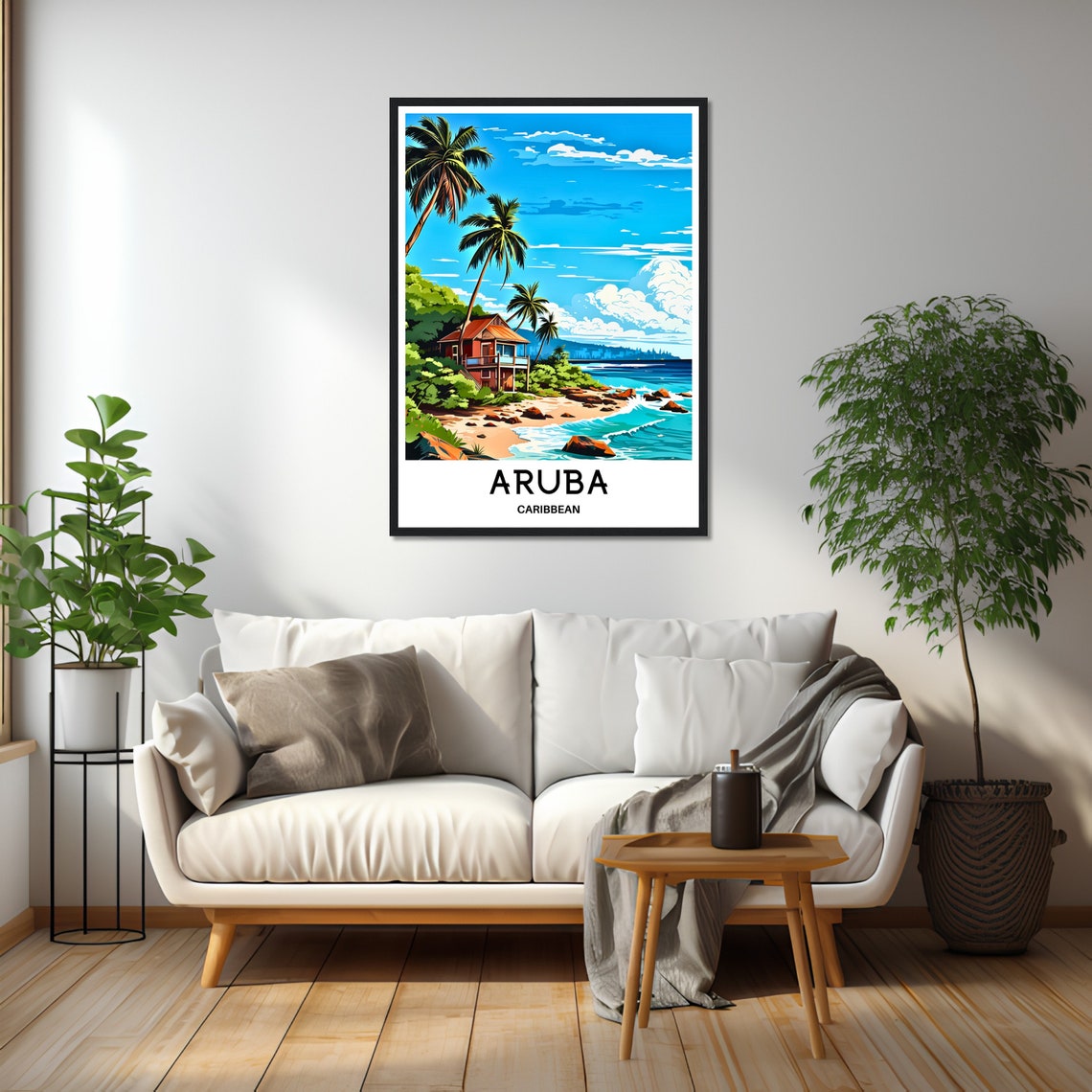 Aruba Tropical Beach House on a Rocky Caribbean Shoreline Poster - Image 2