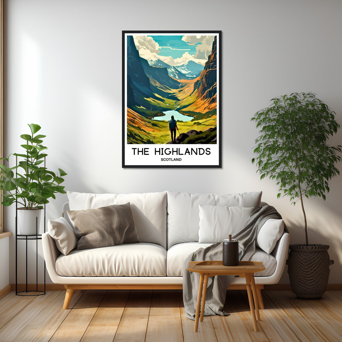 Scottish Highlands Hiker Mountain Valley Snowy Peaks Adventure Poster - Image 2