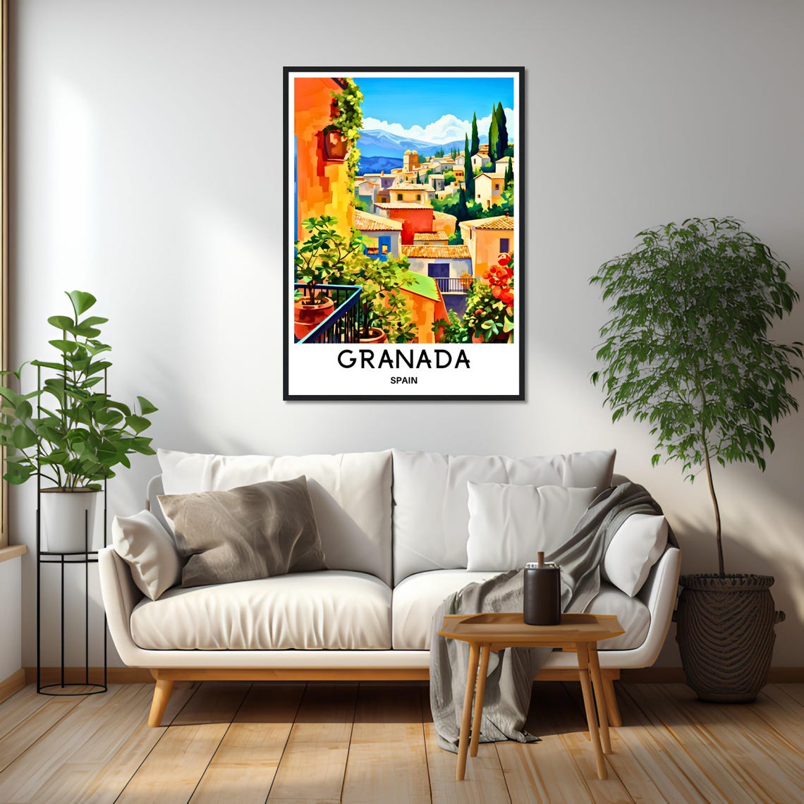 Granada Spain Sunny Rooftop View Orange Houses Sierra Poster - Image 2