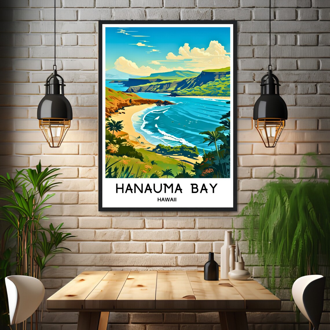 Hanauma Bay Hawaii Curved Beach Turquoise Waves Island Travel Poster - Image 3