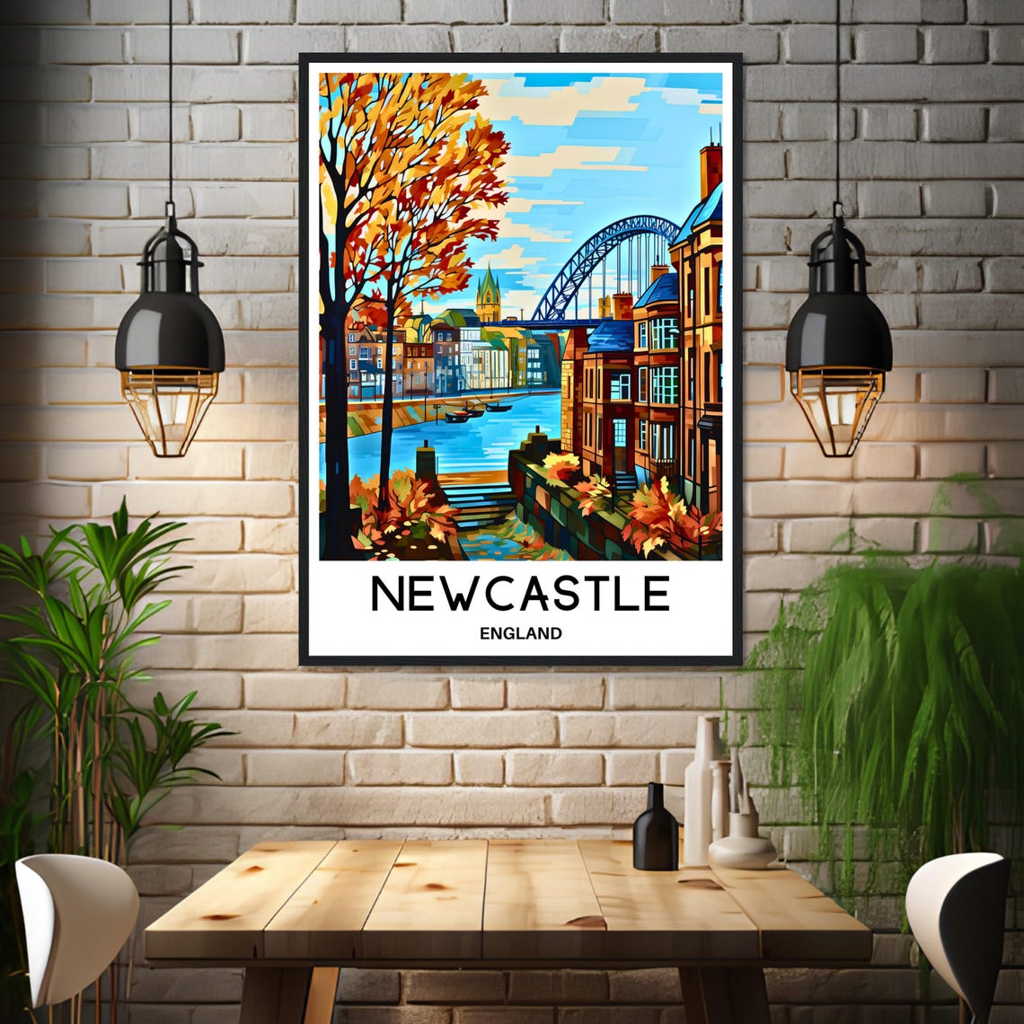 Newcastle England Tyne Bridge Autumn Riverside Cityscape Poster - Image 3