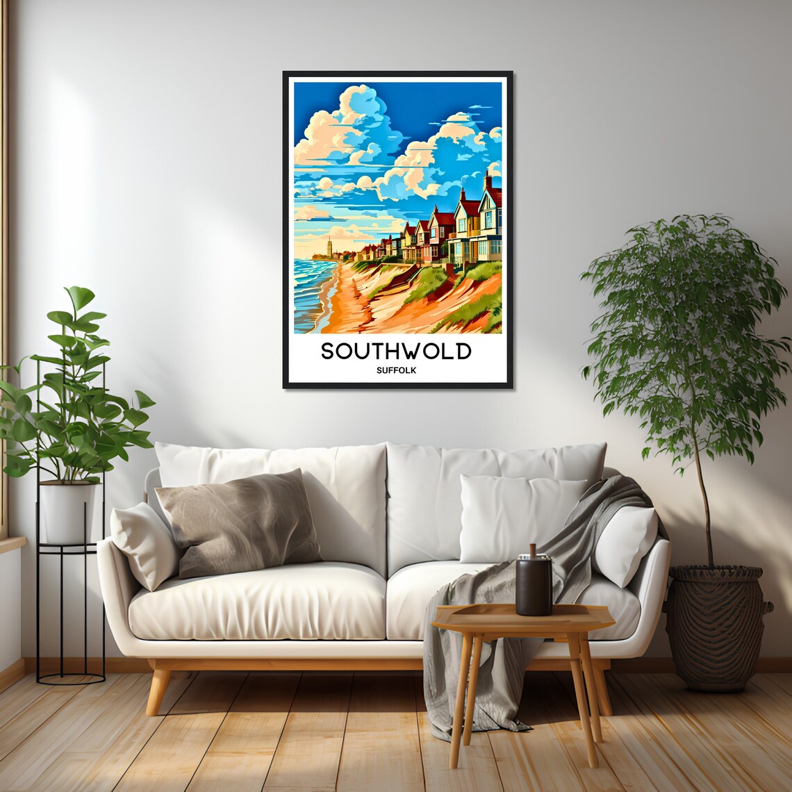 Southwold Suffolk Seafront Houses Beach Clouds English Travel Poster - Image 2