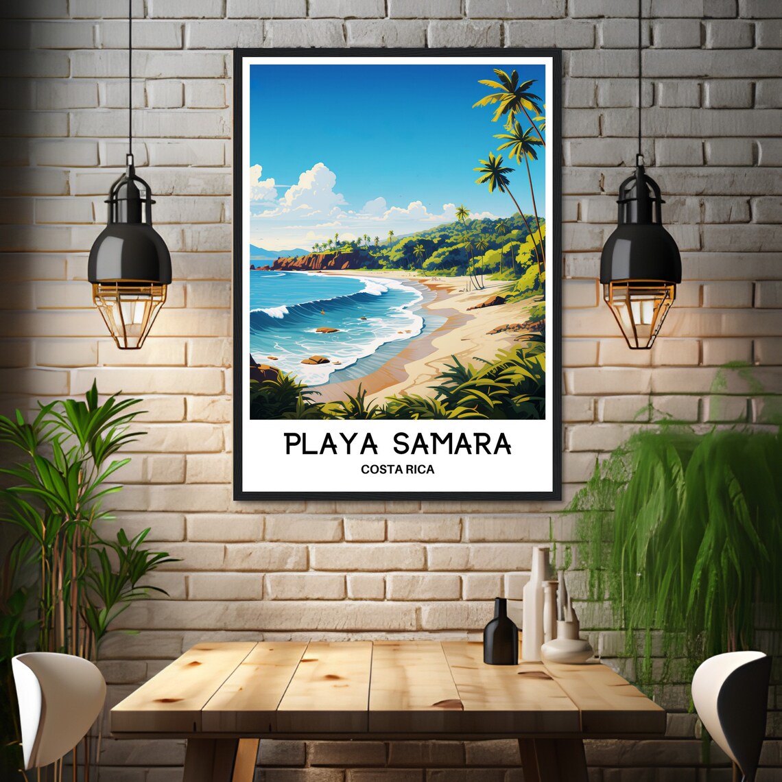 Playa Samara Costa Rica Surf Beach Palm Trees Ocean Waves Travel Poster - Image 3