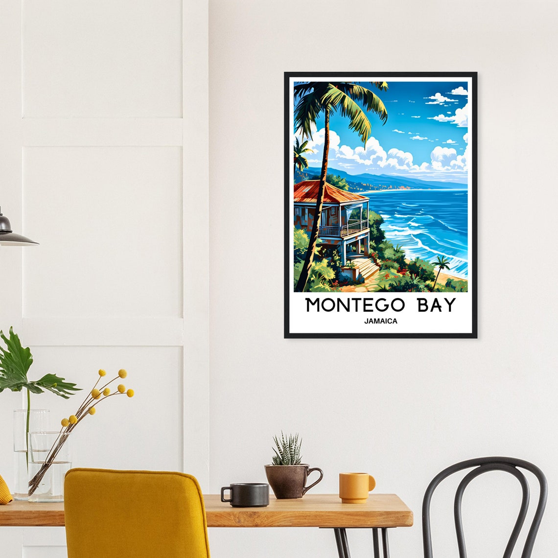 Montego Bay Jamaica Coastal Villa Palm Trees Ocean Travel Poster - Image 2