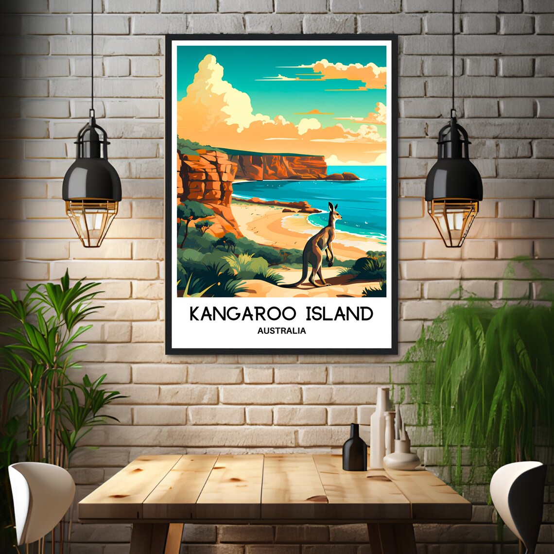Kangaroo Island Australia Red Cliffs Beach Kangaroo Wildlife Travel Poster - Image 3