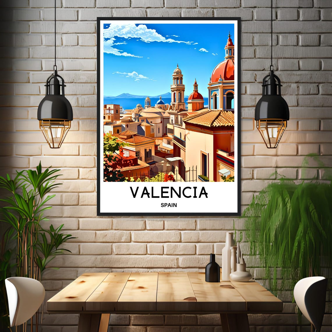 Valencia Spain Old Town Colorful Church Domes Illustration Poster - Image 3