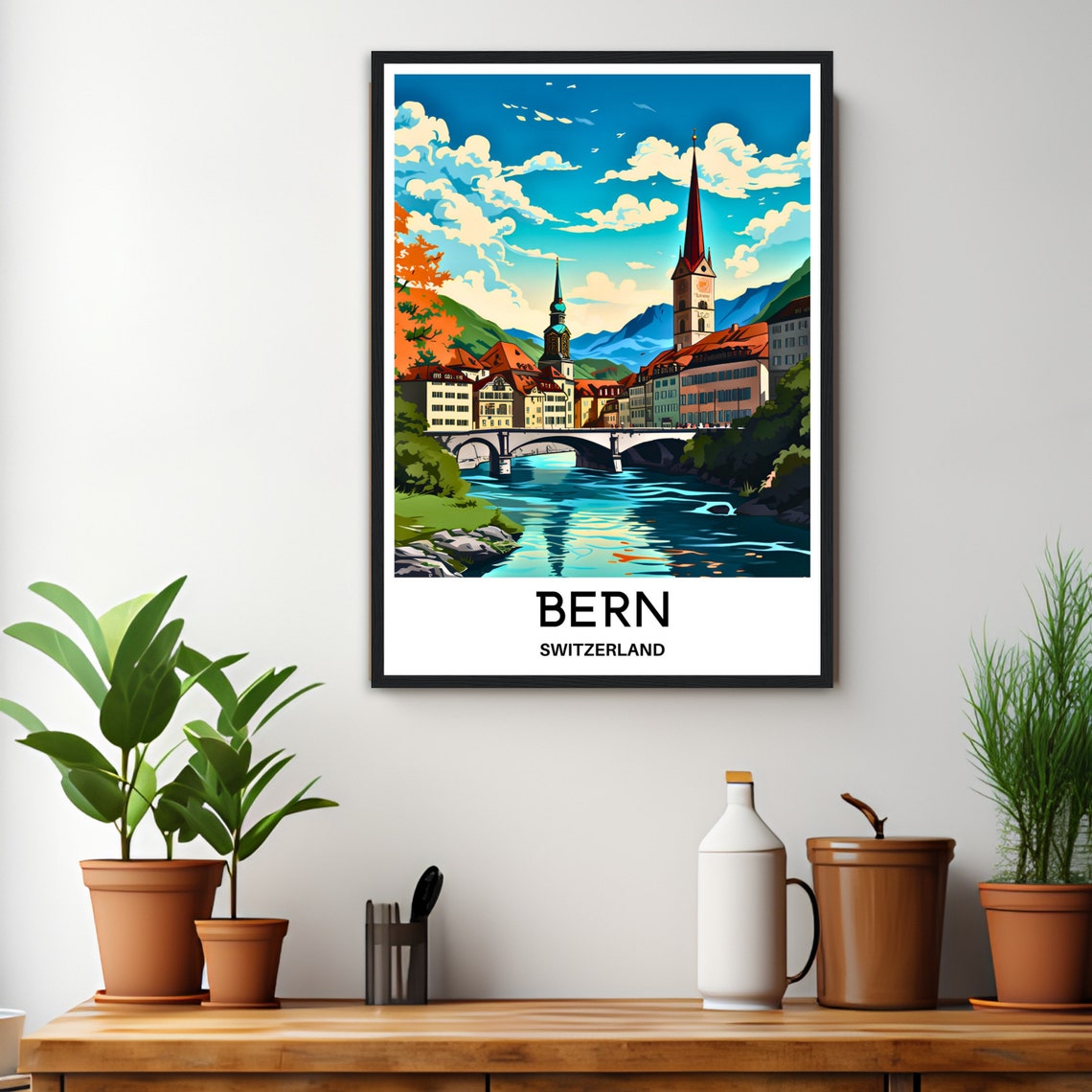 Bern Switzerland Old Town River Bridge Alpine View Travel Poster - Image 3
